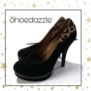 Shoedazzle Black Cheetah Platform Heels 8.5